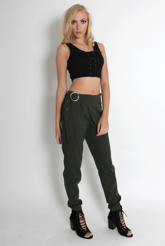 Jeannette Khaki Cigarette Trousers