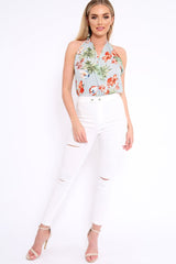 Powder Blue Floral Halterneck Bodysuit - Clary