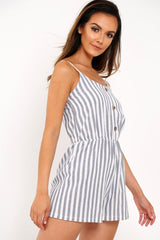 Blue And White Stripe Button Front Playsuit - Aaryn