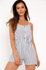Blue And White Stripe Button Front Playsuit - Aaryn