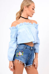 Powder Blue Frill Scrunch Crop Top - Monroe