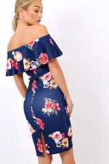 Navy Floral Bardot dress - Martina