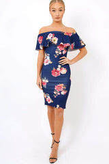 Navy Floral Bardot dress - Martina
