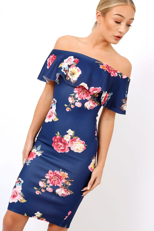 Navy Floral Bardot dress - Martina