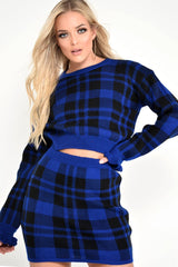 Blue Check Knit Mini Skirt - Crissy