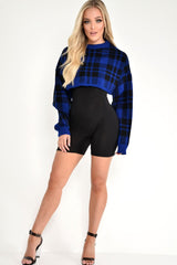 Blue Check Batwing Crop Knit Jumper - Marisa