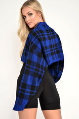 Blue Check Batwing Crop Knit Jumper - Marisa