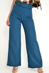Teal Tailored Wide Leg Belted Trousers - Chenelle