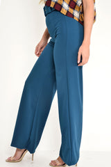 Teal Tailored Wide Leg Belted Trousers - Chenelle