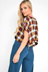 Wine Check Tie Side Crop Top - Brieann