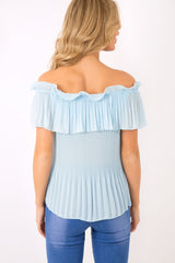 Blue Crinkle Off Shoulder Top - Lucille