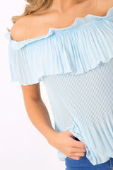 Blue Crinkle Off Shoulder Top - Lucille
