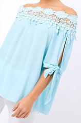 Blue Crochet Bardot Top - Evelina