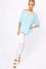 Blue Crochet Bardot Top - Evelina