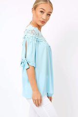 Blue Crochet Bardot Top - Evelina