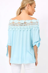 Blue Crochet Bardot Top - Evelina