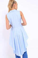 Blue Dip Hem Sleeveless Shirt - Kiannah