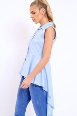 Blue Dip Hem Sleeveless Shirt - Kiannah