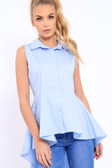 Blue Dip Hem Sleeveless Shirt - Kiannah