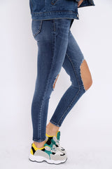 Blue Distressed Extreme Rip Jeans - Geanna