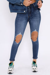 Blue Distressed Extreme Rip Jeans - Geanna
