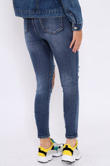 Blue Distressed Extreme Rip Jeans - Geanna