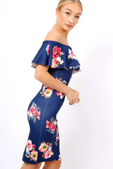 Navy Floral Bardot dress - Martina