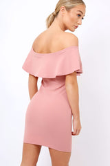 Rose Bardot Frill Bodycon Applique Dress - Leticia