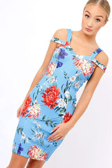 Blue Floral Cross Over Strap Dress - Briony