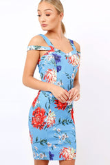 Blue Floral Cross Over Strap Dress - Briony