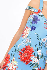 Blue Floral Cross Over Strap Dress - Briony