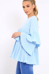 Blue Frill Bell Sleeve Blouse - Kalea