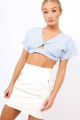 Blue Striped Bow Back crop Top - Jayme