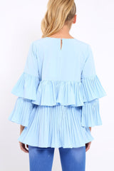 Blue Frill Bell Sleeve Blouse - Kalea