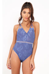 Blue Lace Open Back Bodysuit - Naomie