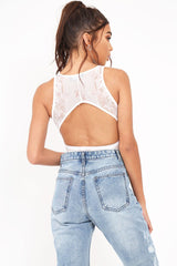 White Lace Sleeveless Open Back Bodysuit - Molina