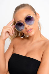 Gold And Blue Oversized Round Frame Sunglasses - Stacy