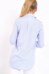 Blue Striped Floral Embroidered Shirt - Gianna