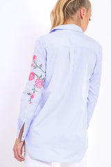 Blue Striped Floral Embroidered Shirt - Fifi