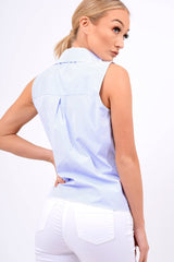 Blue Stripe Tie Front Sleeveless Shirt - Joely
