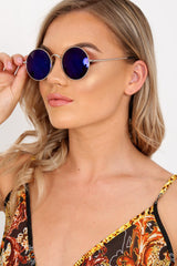 Blue And Silver 90's Round Sunglasses - Maryjane