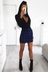 Blue Check High Waist Mini Skirt - Lyra