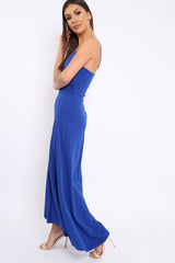 Royal Blue Split Flared Jumpsuit - Francisca
