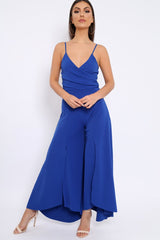 Royal Blue Split Flared Jumpsuit - Francisca