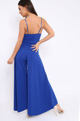 Royal Blue Split Flared Jumpsuit - Francisca