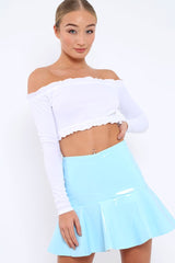 Blue PU Frill Mini Skirt - Isa