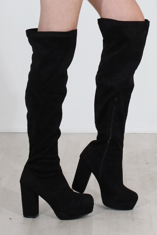 Shaia Black Suede Over The Knee Boots