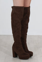Shaia Khaki Suede Over The Knee Boots