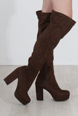 Shaia Khaki Suede Over The Knee Boots