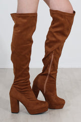 Shaia Tan Suede Over The Knee Boots